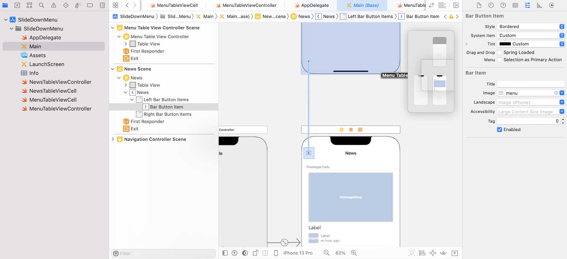 Figure 24.2. Connecting the menu button with the menu view controller