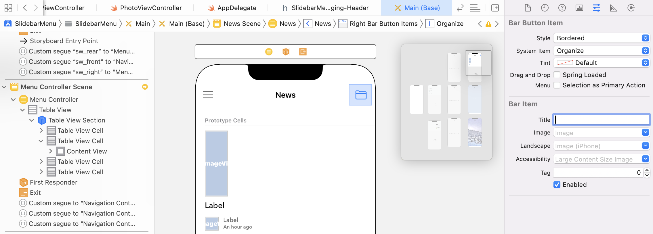Figure 22.12. Adding an organize button to the navigation bar