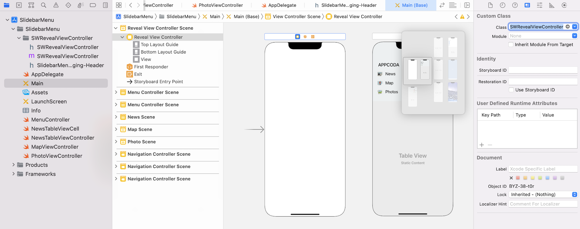 Figure 22.4. Using SWRevealViewController in storyboard