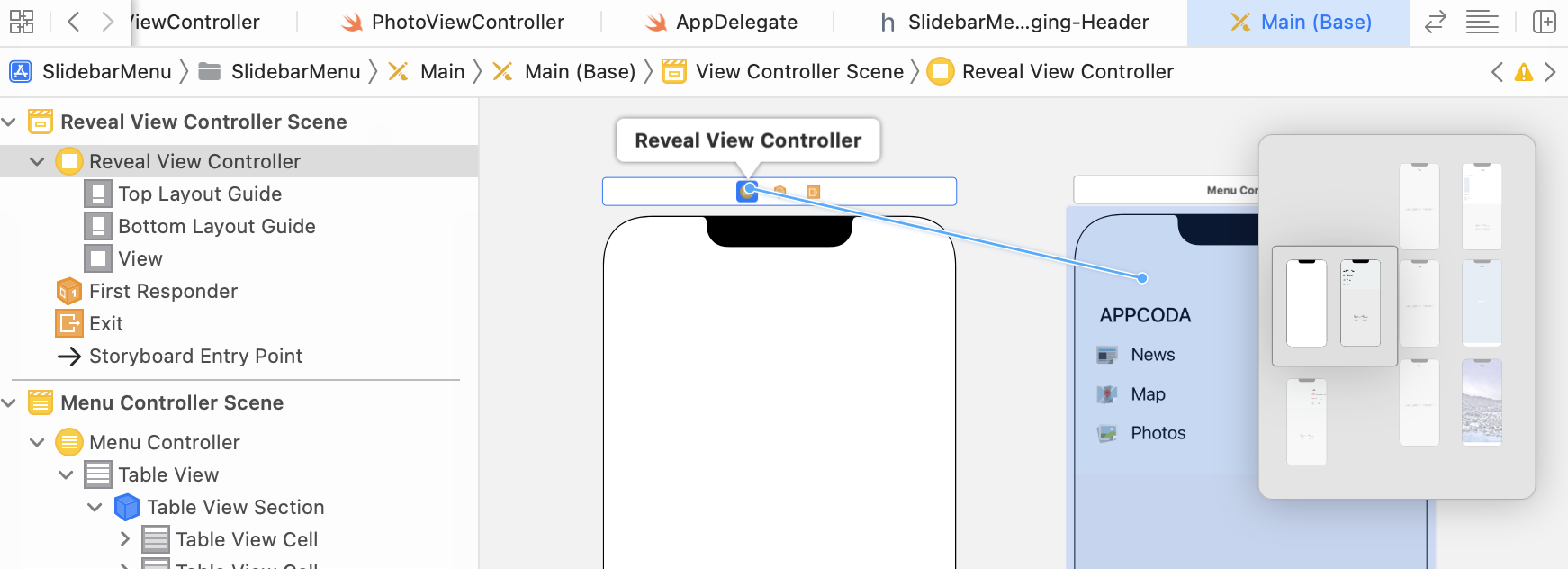 Figure 22.5. Control-drag from the Reveal View Controller to the Menu Controller