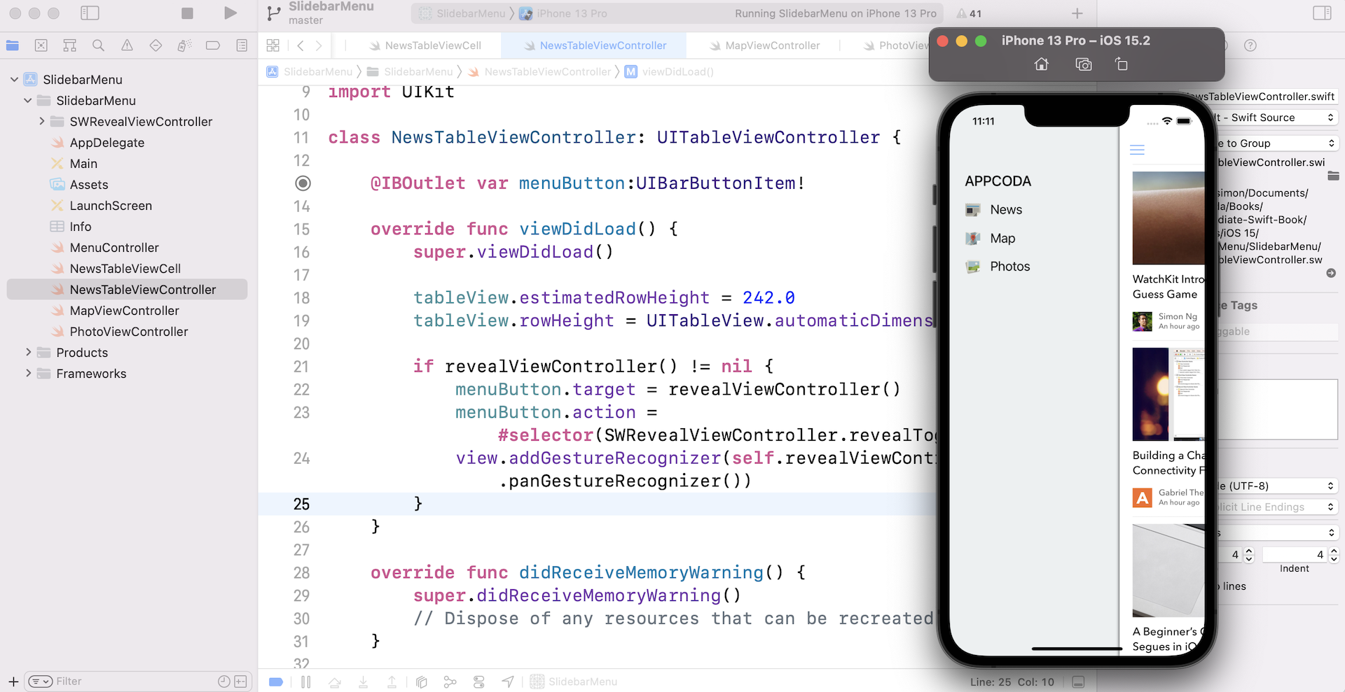 Figure 22.8. Tapping the menu button now shows the sidebar menu