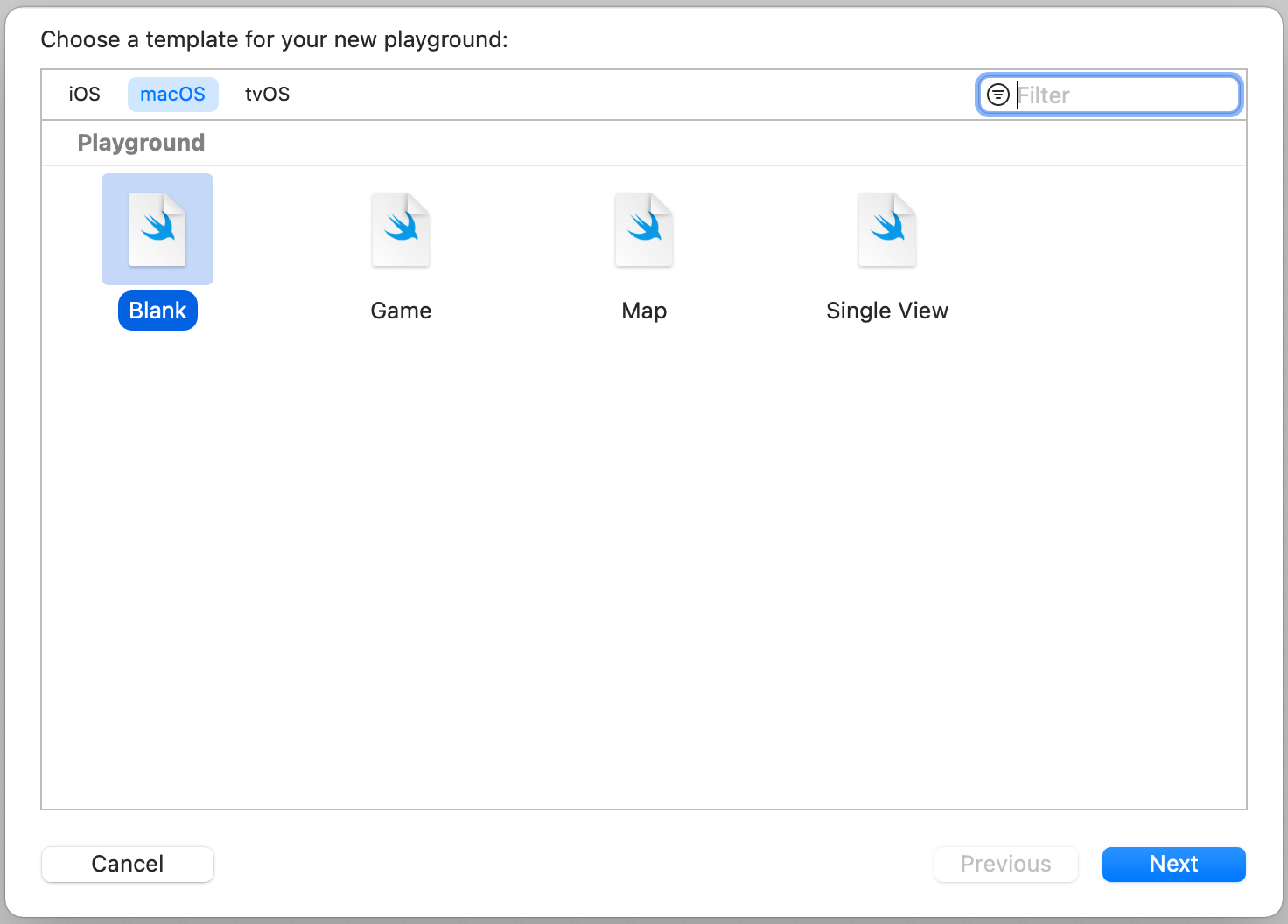 Figure 44.3. Creating a new Playground using the Blank template
