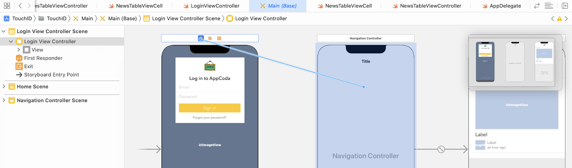 Figure 28.2. Control-drag from the Login View Controller to the navigation controller