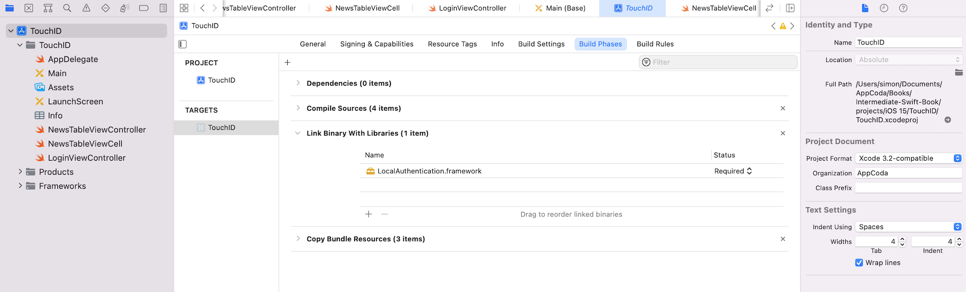Figure 28.3. Adding the LocalAuthentication framework to the project