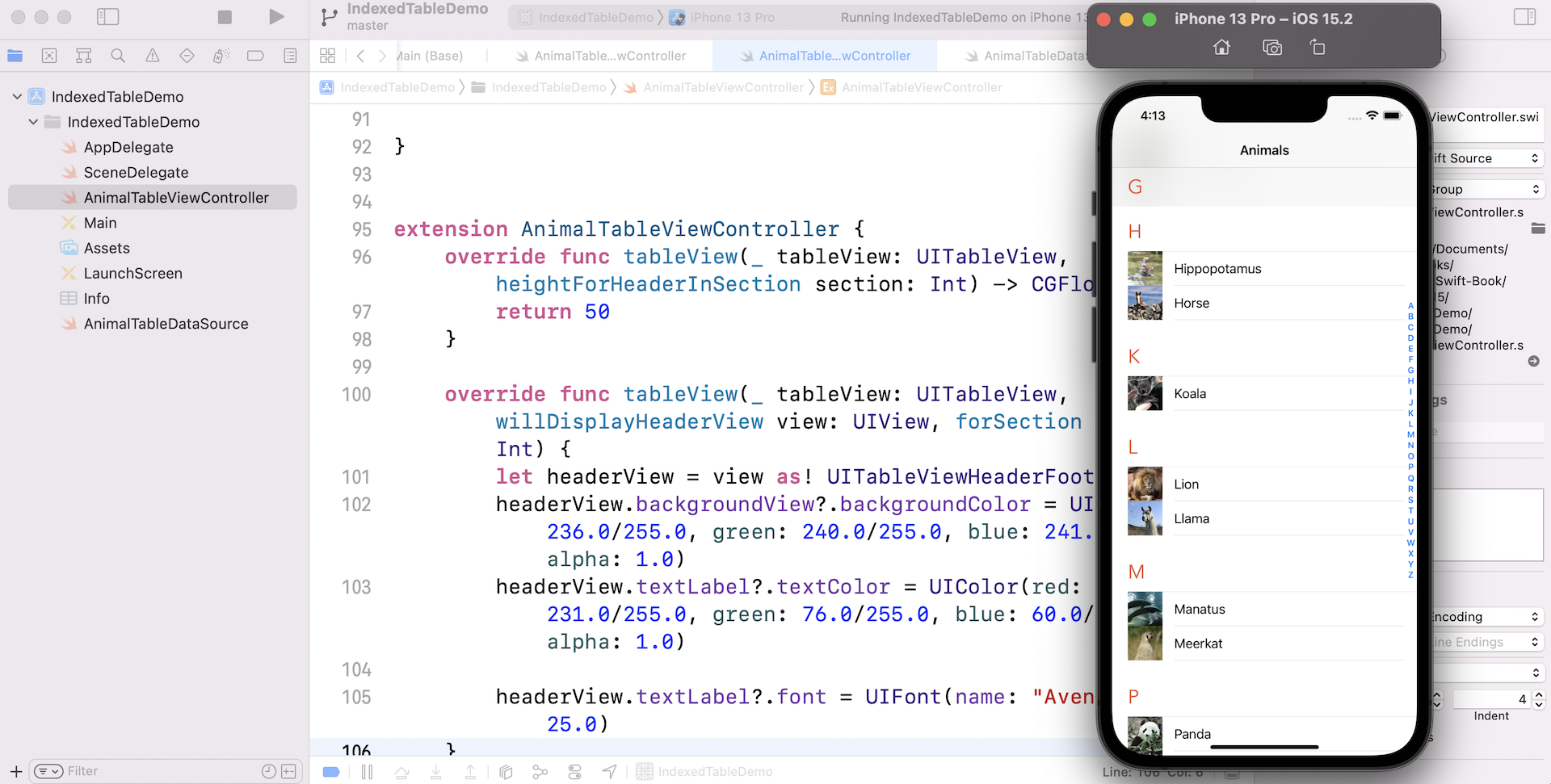 Figure 2.5. Demo app with customized section headers