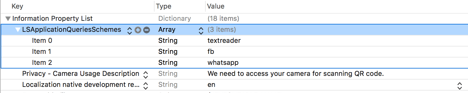 Figure 12.7. Register the custom schemes in Info.plist
