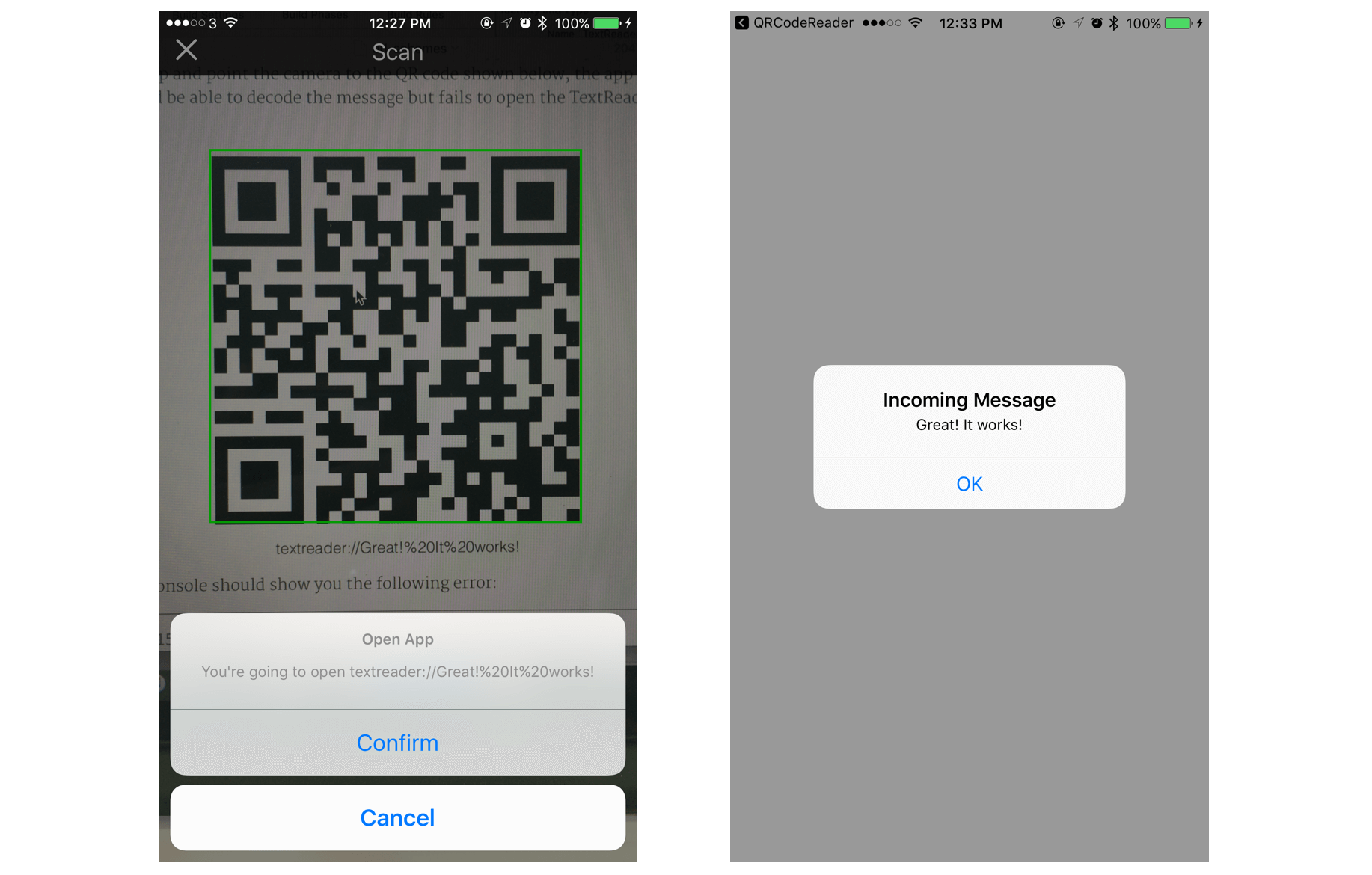 Figure 12.8. Opening the TextReader app with a custom URL scheme