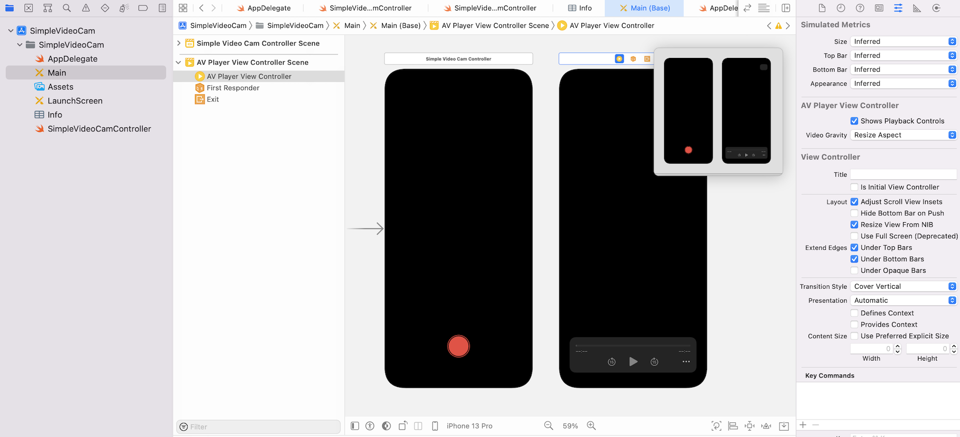 Figure 14.2. Adding the AV Player View Controller to the storyboard
