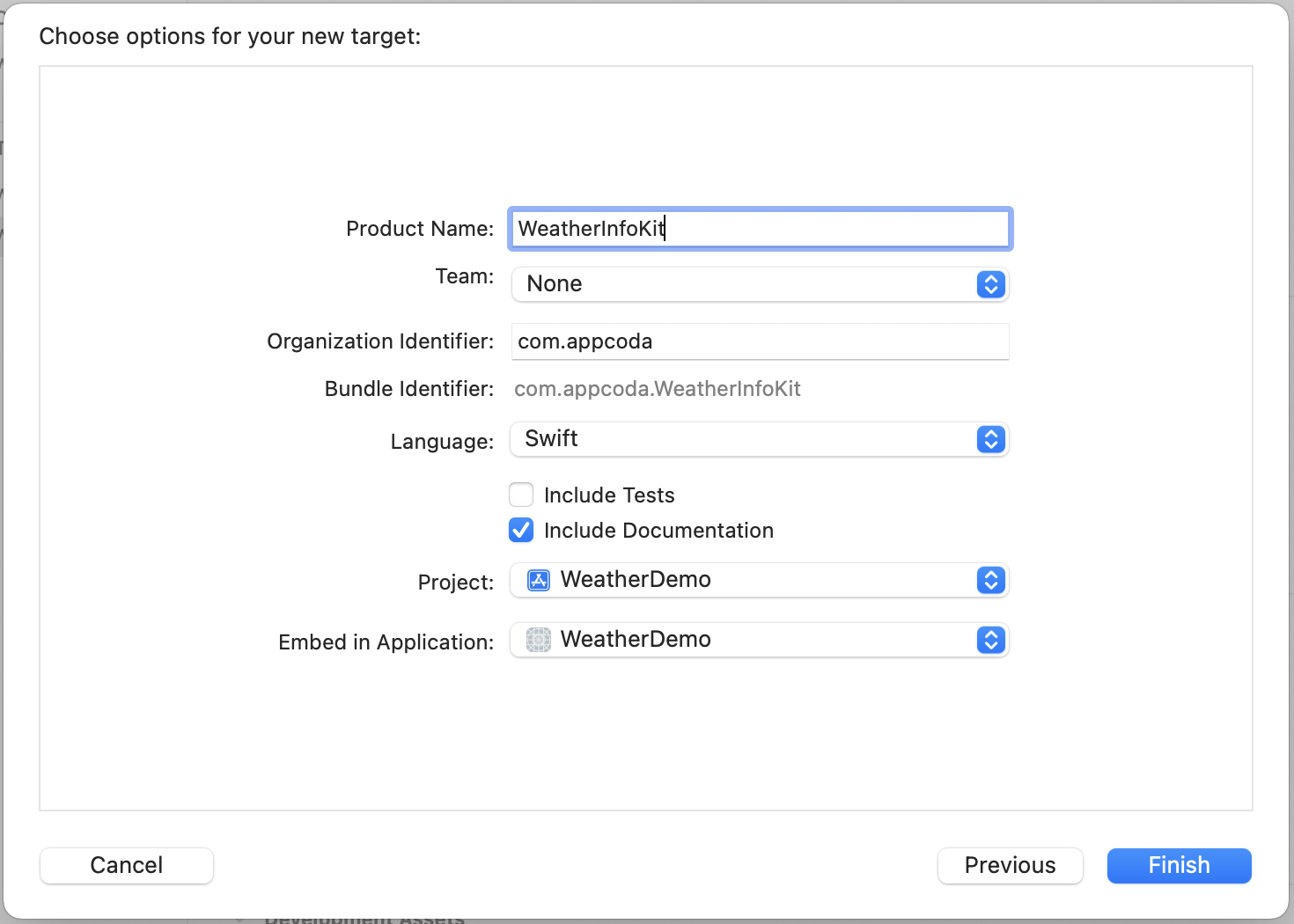 Figure 21.4. Set the product name to WeatherInfoKit