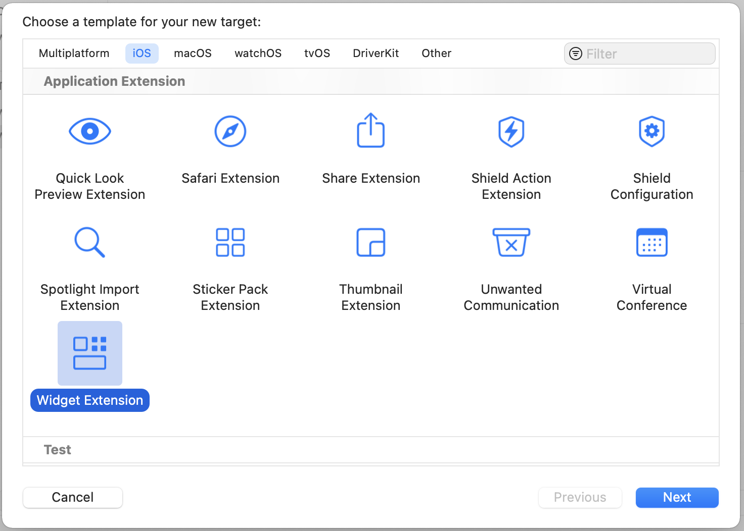 Figure 21.8. Choosing the Widget Extension template