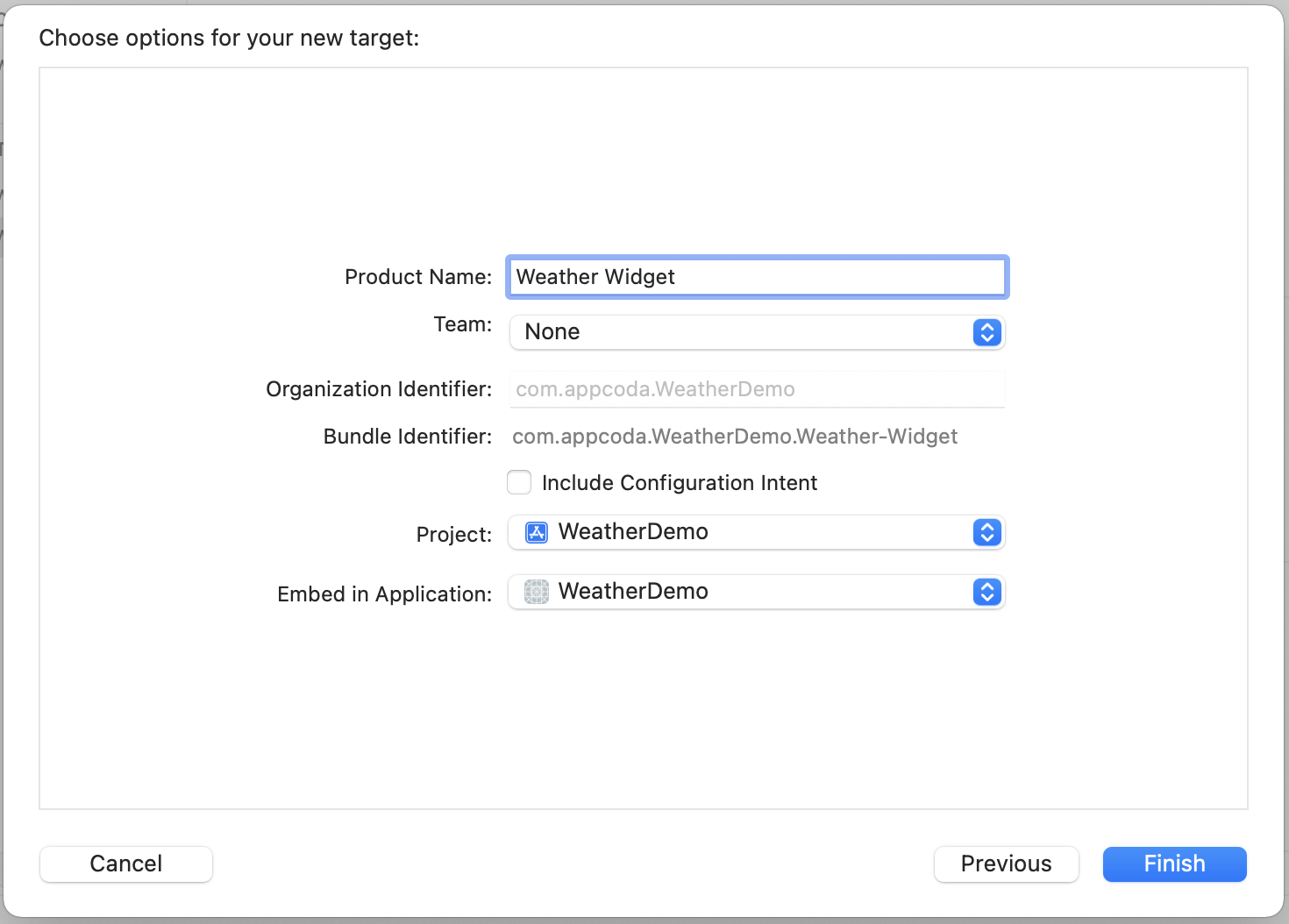 Figure 21.9. Filling in to the product name for the weather widget