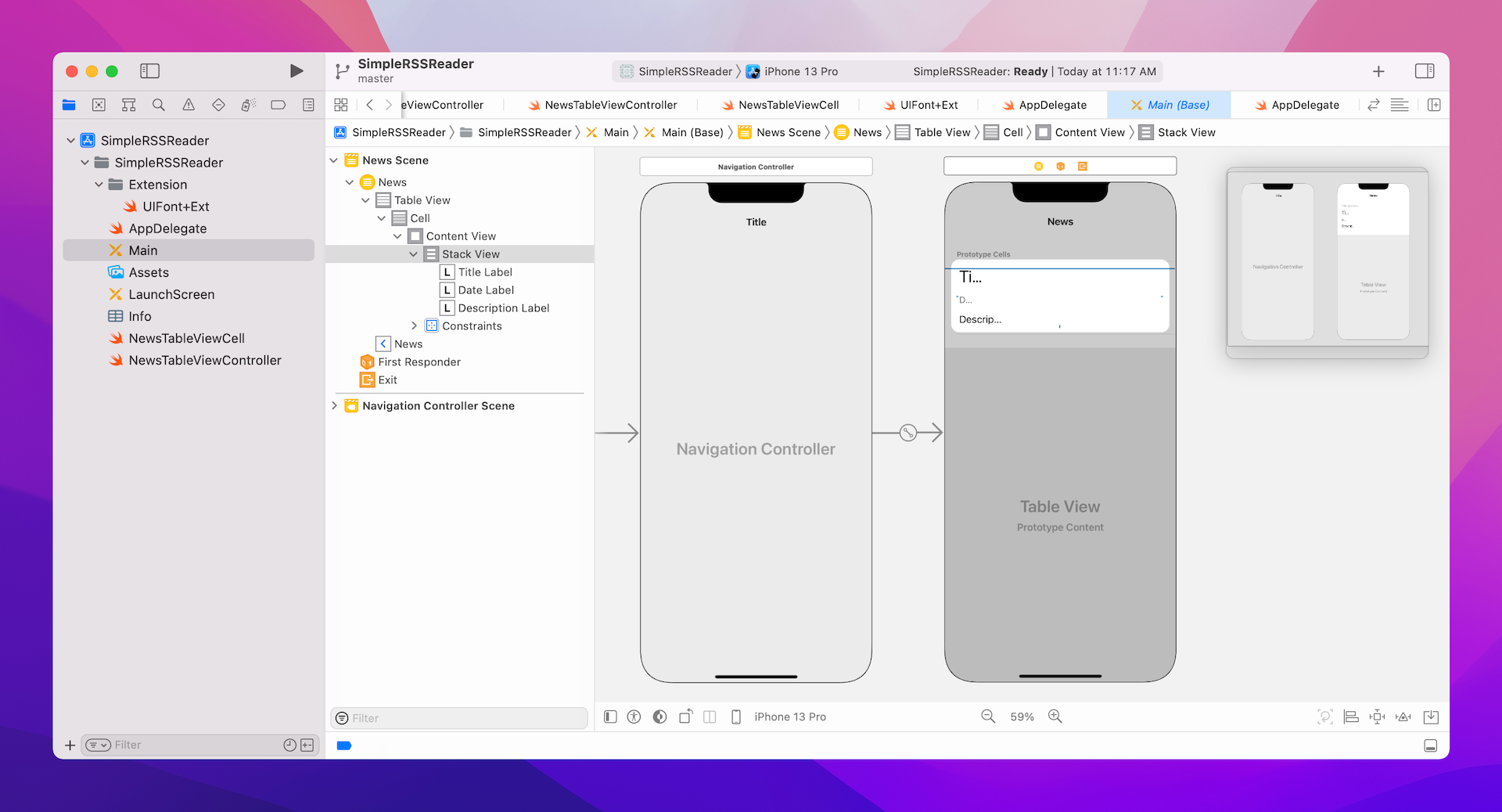 Figure 26.1. The starter project of the Simple RSS Reader app